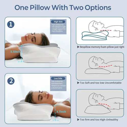 Vista 5 de Almohada cervical para el cuello para aliviar el dolor, almohada ergonómica para dormir de lado para apoyo del cuello, almohadas de espuma Gris