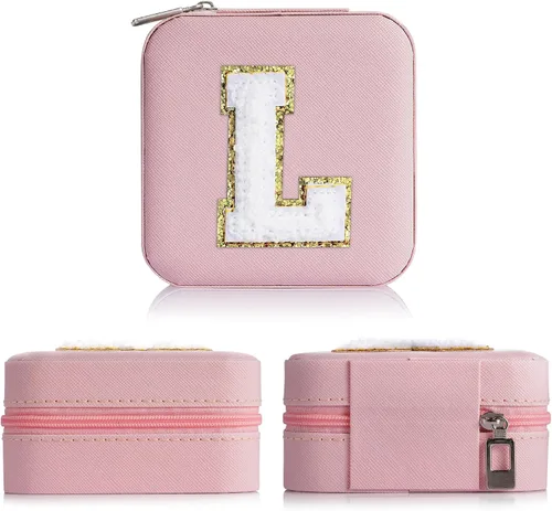 Vista 3 de Yqljew Regalos de graduación para ella, joyero de viaje para mujeres y niñas, estuche de joyería de viaje con inicial L Estuche de viaje pequeño