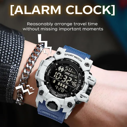 Vista 4 de Reloj militar digital para hombre, reloj de pulsera táctico, cronómetro y alarma facial grande, resistente al agua para exteriores para hombres