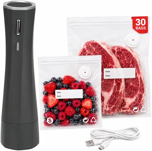 Vista 10 de Sellador al vacío para alimentos con 10 bolsas reutilizables, color gris