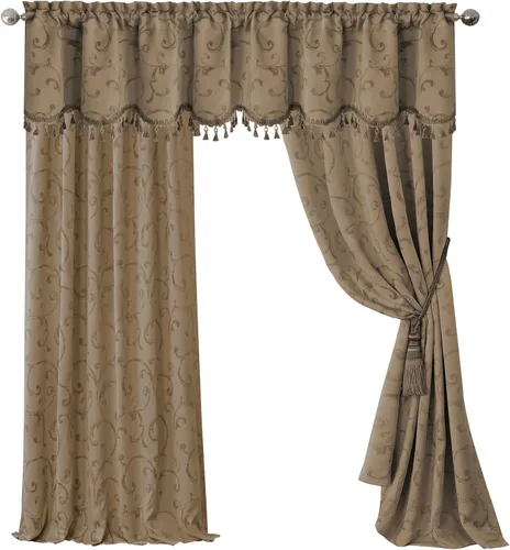 Vista 49 de Elrene Home Fashions Cenefa Opaca Jacquard Scroll Mia, 52" x 19" (1 Cenefa), Dorado
