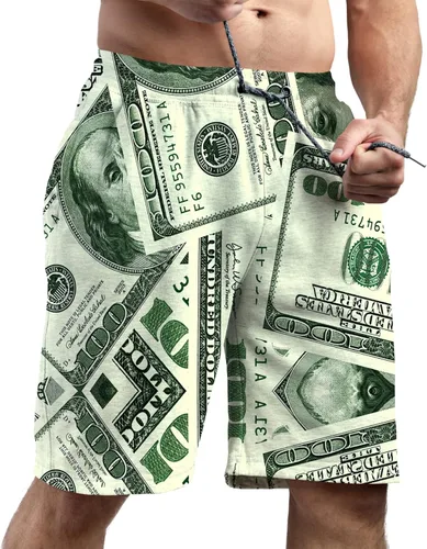 Vista 5 de BUGKHD American Dollar Money Graphic - Pantalones cortos de playa de verano para hombre
