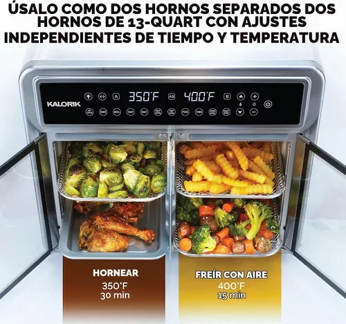 Vista 7 de Kalorik Horno freidora de aire serie MAXX Trio Flex de 26 cuartos de galón con controles digitales Puerta de fácil visión y 14 ajustes
