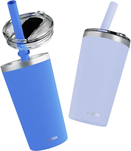 Vista 18 de CUPKIN - Taza apilable de acero inoxidable para niños, taza para batidos, tazas aisladas con recubrimiento en polvo, tapa libre de BPA y pajilla