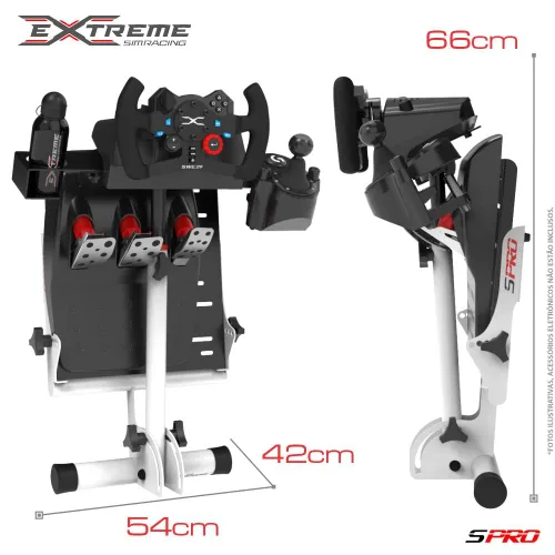 Vista 4 de Extreme Simracing Wheel Stand SPRO - White Edition Racing Simulator For Logitech G25, G27, G29, G920, Thrustmaster And Fanatec - Extremely Compact