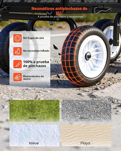 Vista 4 de VEVOR Carrito de jardín de acero de 900 libras, mango 2 en 1, carro de jardín extraíble resistente con neumáticos libres de 10 pulgadas, carrito