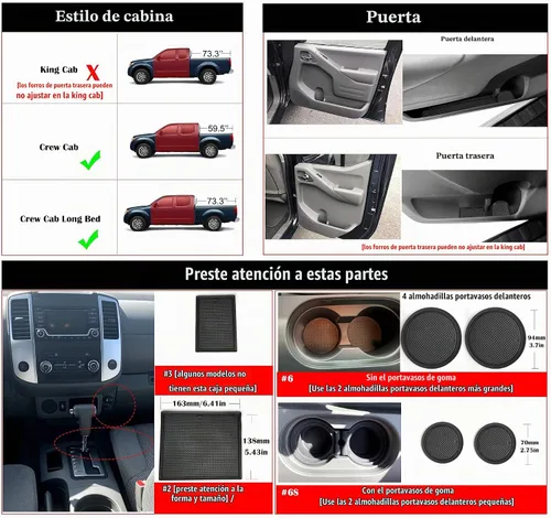 Vista 2 de auovo Alfombrillas antipolvo para Frontier Crew Cab 2005-2020, accesorios Xterra 2005-2015, ajuste personalizado, forros para bolsillo de puerta