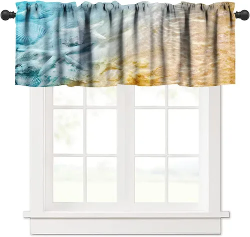 Vista 16 de JESTRONRY Cenefa de estrellas de mar con diseño de conchas marinas, cenefas de cortina con temática de playa oceánica para dormitorio, sala