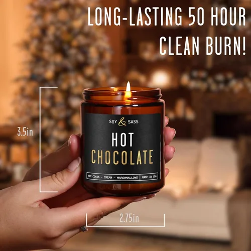 Vista 5 de Vela de chocolate caliente – con vela de cacao caliente y crema con infusión de aceites esenciales perfumados, tarro reutilizable de 9 onzas, larga