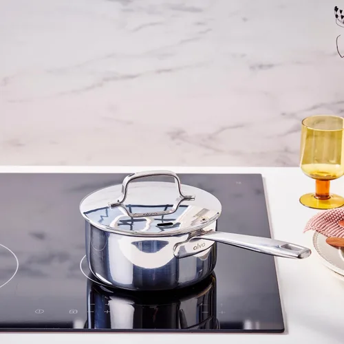 Vista 4 de Alva Maestro - Cacerola de acero inoxidable recubierta de 5 capas con tapa, olla pequeña de 1.5 cuartos de galón, compatible con inducción, apta