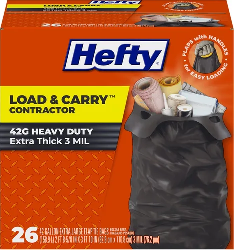 Vista 6 de Hefty Load & Carry - Bolsas de basura grandes para contratistas resistentes, 42 galones, 26