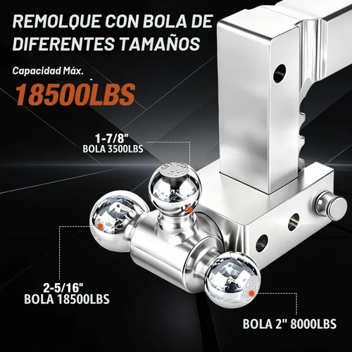 Vista 9 de Enganche de remolque ajustable de 2.5 pulgadas, montaje de bola de trío de Plateado