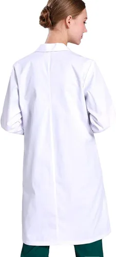 Vista 2 de Abrigo de laboratorio blanco unisex de manga larga de 40 pulgadas, ajuste clásico con 3 bolsillos, Blanco