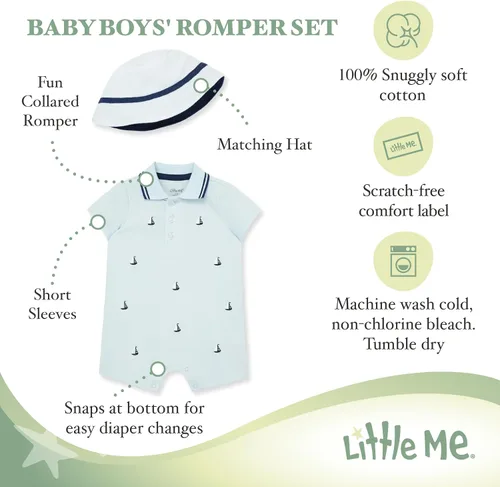 Vista 2 de Little Me Conjunto de mameluco y sombrero de 2 piezas para bebés niños