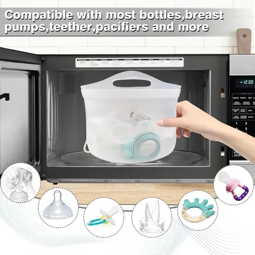 Vista 3 de Bolsa esterilizadora de vapor de silicona de 2L para biberones, bolsa esterilizadora reutilizable para accesorios de sacaleche, chupetes