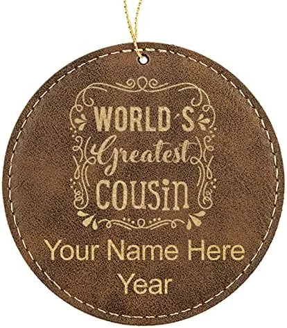 Vista 6 de LaserGram Personalized Christmas Ornament, World's Greatest Cousin, Faux Leather, Custom Laser Engraved Gift Idea (Round Shape, Black with Gold)