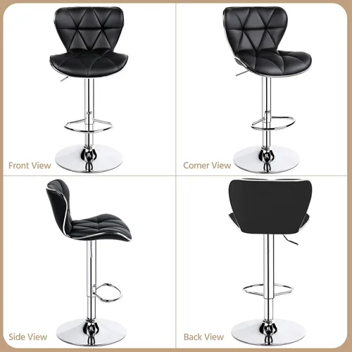 Vista 7 de Yaheetech Juego de 2 taburetes de bar, taburetes de bar ajustables de piel sintética con respaldo de concha, sillas de bar con reposapiés para Negro