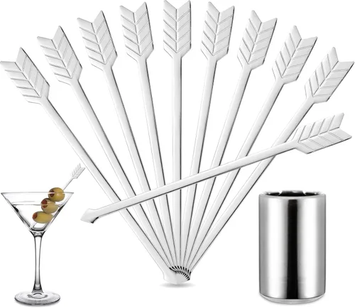 Vista 8 de DEAYOU 10 palillos de cóctel de acero inoxidable 18/10, palillo de bebida de Martini de 5 pulgadas, brocheta de cóctel reutilizable de metal