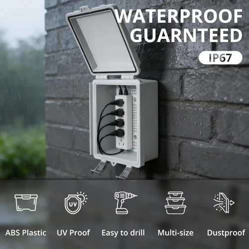 Vista 4 de MAKERELE Caja eléctrica impermeable pequeña al aire libre IP67 ABS caja de plástico con placa de montaje, cubierta gris con bisagras, soporte