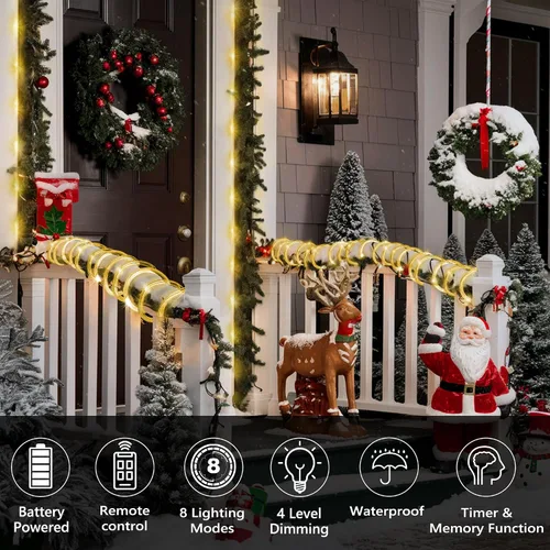 Vista 2 de Jnaurb Paquete de 2 luces de cuerda a pilas para exteriores, total de 66 pies, 200 LED, 8 modos, funciona con pilas, luces de hadas de Navidad