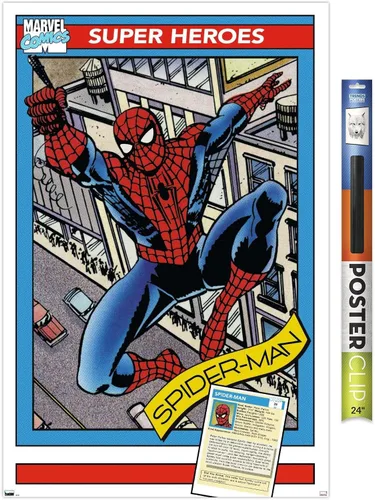 Vista 19 de Trends International Marvel Trading Cards - Póster de pared de Spider-Man, 14.725 x 22.375 pulgadas, versión enmarcada de madera de granero