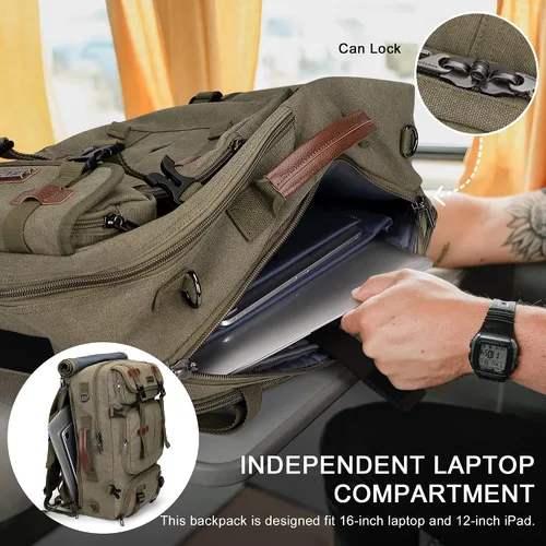 Vista 4 de WITZMAN Mochila de Viaje para Hombres 40L Grande Equipaje de Mano Aprobado por Aerolíneas Convertible 3 en 1 Bolsas para Laptop Caben 17 pulgadas