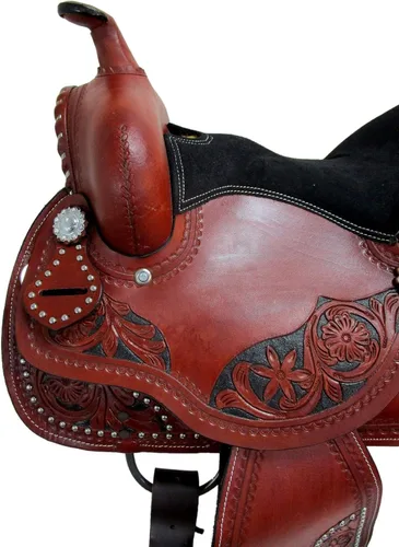 Vista 5 de Western Horse Saddle Pleasure Barrel Racing Trail Floral Tooled Cuero TACK Set 15 16 17 18