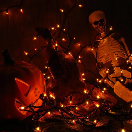 Vista 6 de ODEETRONIC Candy Corn - Luces de Halloween de 21.63 pies, juego de 100 luces incandescentes conectables, 120 V, certificado UL, luz de Halloween