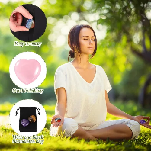 Vista 5 de Roowest 4 piedras de preocupación para el pulgar para la ansiedad, cristal natural, piedras curativas, chakras, amatista, ojo de tigre, cuarzo