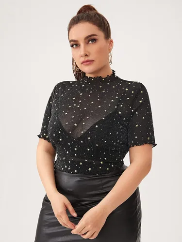 Vista 3 de Floerns Blusa de malla transparente de manga corta para mujer, talla grande