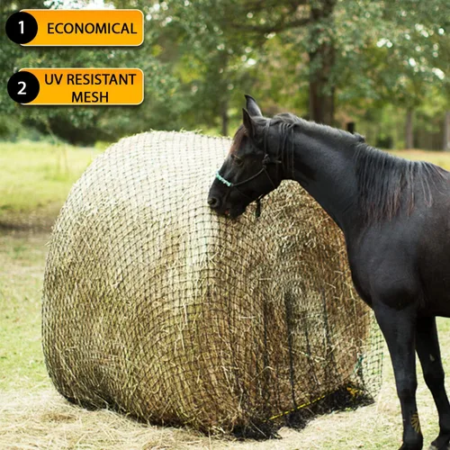 Vista 5 de Texas Haynet - Red de heno de pacas redondas de alimentación lenta - Alimentador de pacas redondas duradero para caballos - Red de nailon resistente