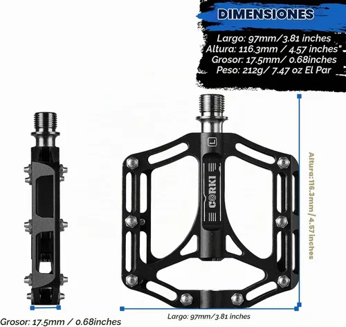 Vista 2 de Corki Cycles TOPO Pedales de bicicleta de montaña con plataforma plana de titanio - 9/16" Negro