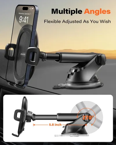 Vista 4 de APPS2Car Soporte de teléfono con ventosa, soporte universal para teléfono para parabrisas de automóvil, salpicadero, ventana, soporte para teléfono