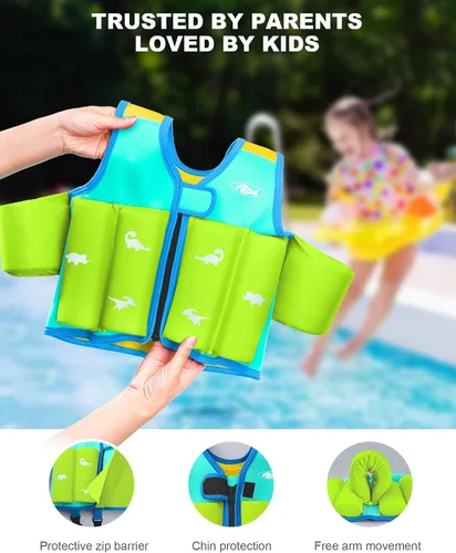 Vista 6 de AEOCOO Chaleco de natación para niños pequeños de 20-30-50-70 libras, flotadores de piscina para niños de 1-2-3-5-7-9 años, cómoda chaqueta flotante