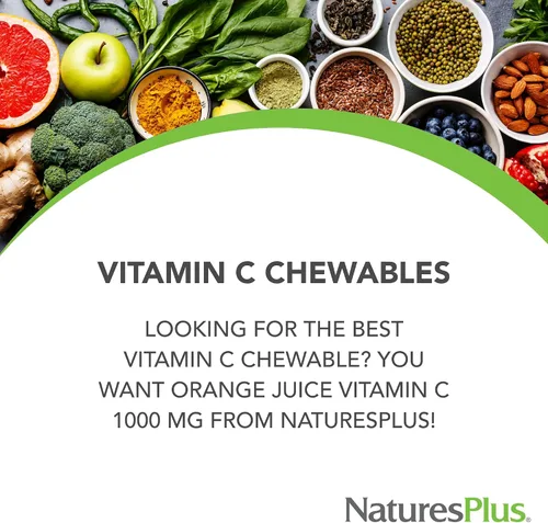 Vista 3 de NaturesPlus Jugo de naranja - 60 tabletas masticables - 1000 mg de vitamina C - Suplemento de apoyo inmunológico de alta potencia, antioxidante