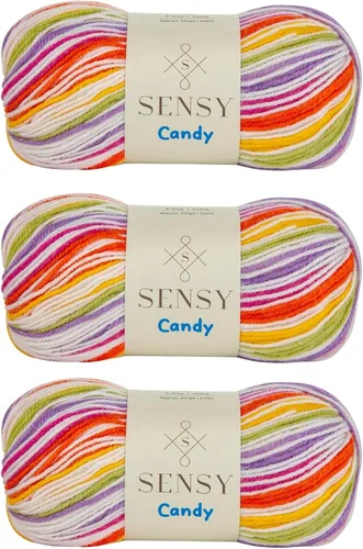 Vista 25 de Sensy Candy Yarn - Hilo de 5 madejas, 3.5 onzas, 251 yardas, multicolor para ganchillo y tejido, calibre ligero 3