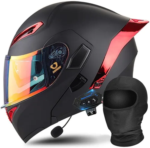 Vista 16 de Casco Modular de Motocicleta Bluetooth Aprobado DOT/ECE de Cara Completa Abatible Anti-Empañamiento Doble Visera Casco con Altavoz Dual Incorporado