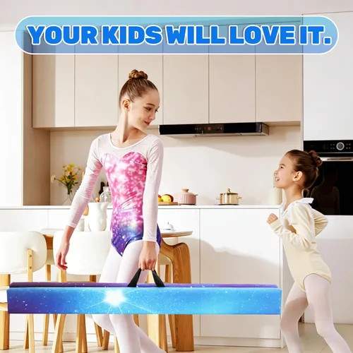 Vista 9 de FC FUNCHEER - Viga de equilibrio plegable, viga de suelo para gimnasia, equipo de gimnasia para niños, base de madera, fondo antideslizante y bolsa