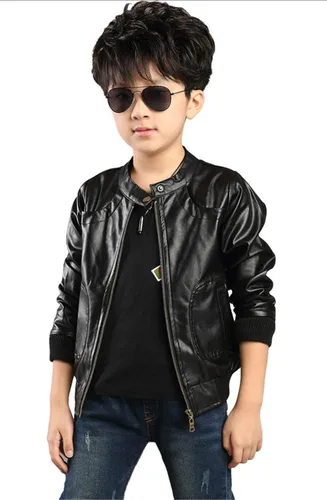 Vista 2 de Chaqueta Moto de cuero de la PU del cuello del soporte de moda de los muchachos (3-12) T