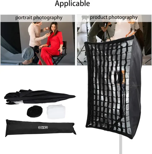 Vista 9 de Difusor de softbox para paraguas, 23.6 x 35.4 in, de nailon, rectangular, con rejilla, tela suave, estudio al aire libre, equipo de fotografía