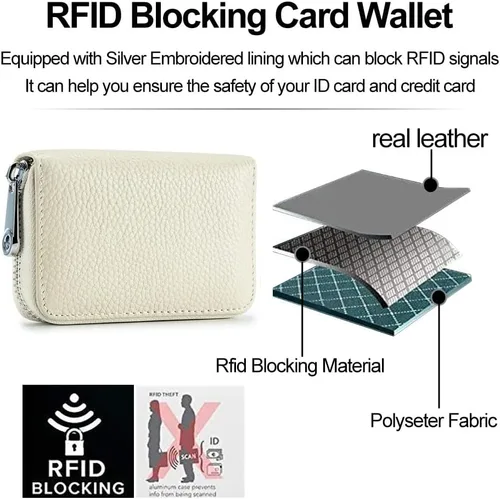 Vista 6 de EASTNIGHTS Cartera de cuero genuino para tarjetas de crédito RFID con cremallera