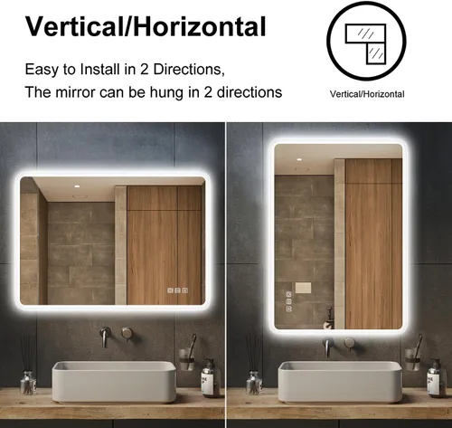 Vista 8 de S'bagno Espejo de baño LED de 32 x 24 pulgadas con luces, altavoz Bluetooth, antivaho e impermeable, espejo de pared regulable con control táctil, 3