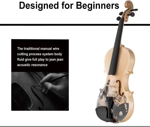 Vista 2 de Aliyes Juego de violín artístico distintivo diseñado para principiantes, estudiantes, adultos con estuche rígido, arco, cuerdas adicionales