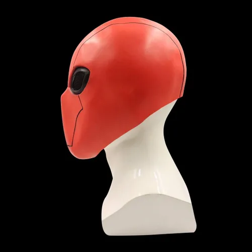 Vista 3 de CAFELE Red Hood Mask Deluxe Latex Full Head Helmet with Mesh Eye Game Cosplay Halloween Costume Accessory