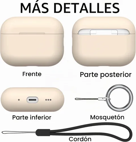 Vista 6 de NIUTRENDZ Funda para AirPods Pro 2 2022, funda protectora delgada de silicona que absorbe los golpes con cordón [LED frontal visible] (beige)