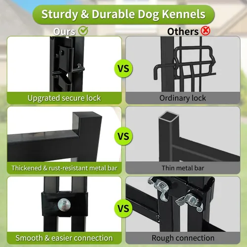 Vista 3 de Perrera resistente para perros al aire libre, perreras cubiertas exteriores con techo, 4 x 4.2 x 4.5 pies, puerta de comedero ajustable para perros