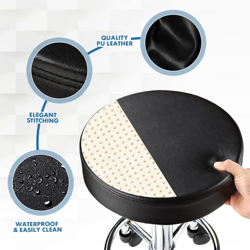 Vista 6 de Taburete ajustable con ruedas Taburete redondo con ruedas para silla de oficina de masaje de spa (negro)
