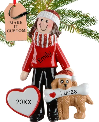 Vista 12 de Adorno personalizado para niña con perro 2026 Adornos de Navidad personalizados 24 horas, grabados con láser, para árbol Regalo de recuerdo