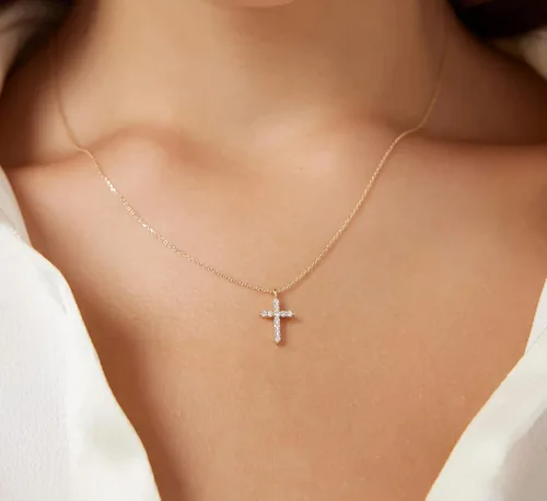 Vista 6 de Fesciory Cross Necklace for Women, 14K Gold Plated Cross Pendant Dainty Layered Chain Necklace Jewelry Gifts