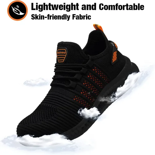 Vista 5 de Kezhiho Zapatos de trabajo con punta de acero para hombre, ligeros, cómodos, antideslizantes, a prueba de pinchazos, zapatos de seguridad